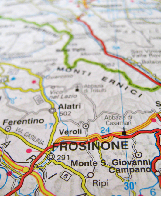 Dettaglio di una cartina della provincia di Frosinone